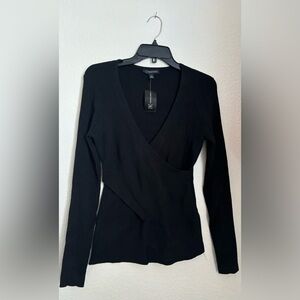 New INC International Concepts Black Wrap V-neck Sweater Women Size -M